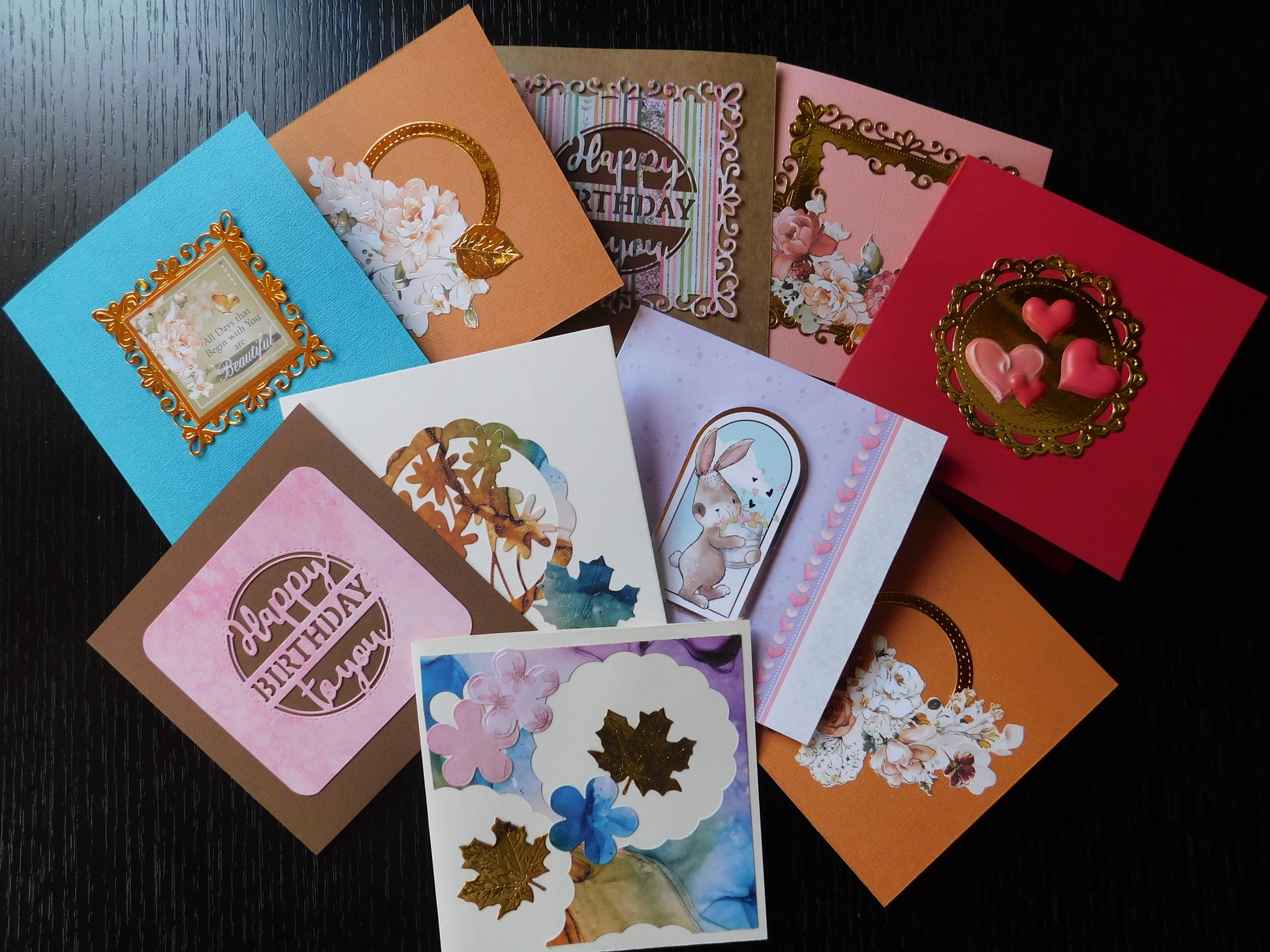 Collection of various greeting cards with different designs