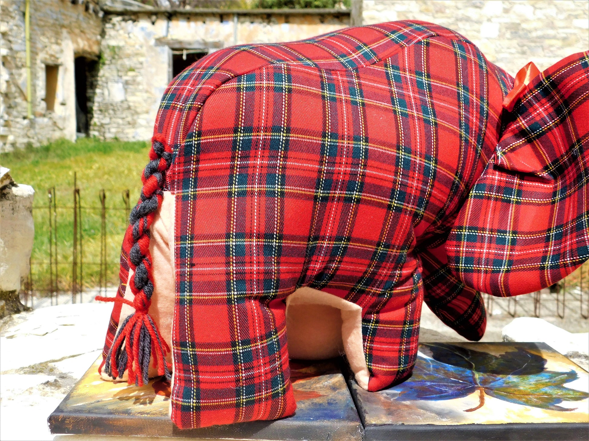 Decorative red fabric elephant 