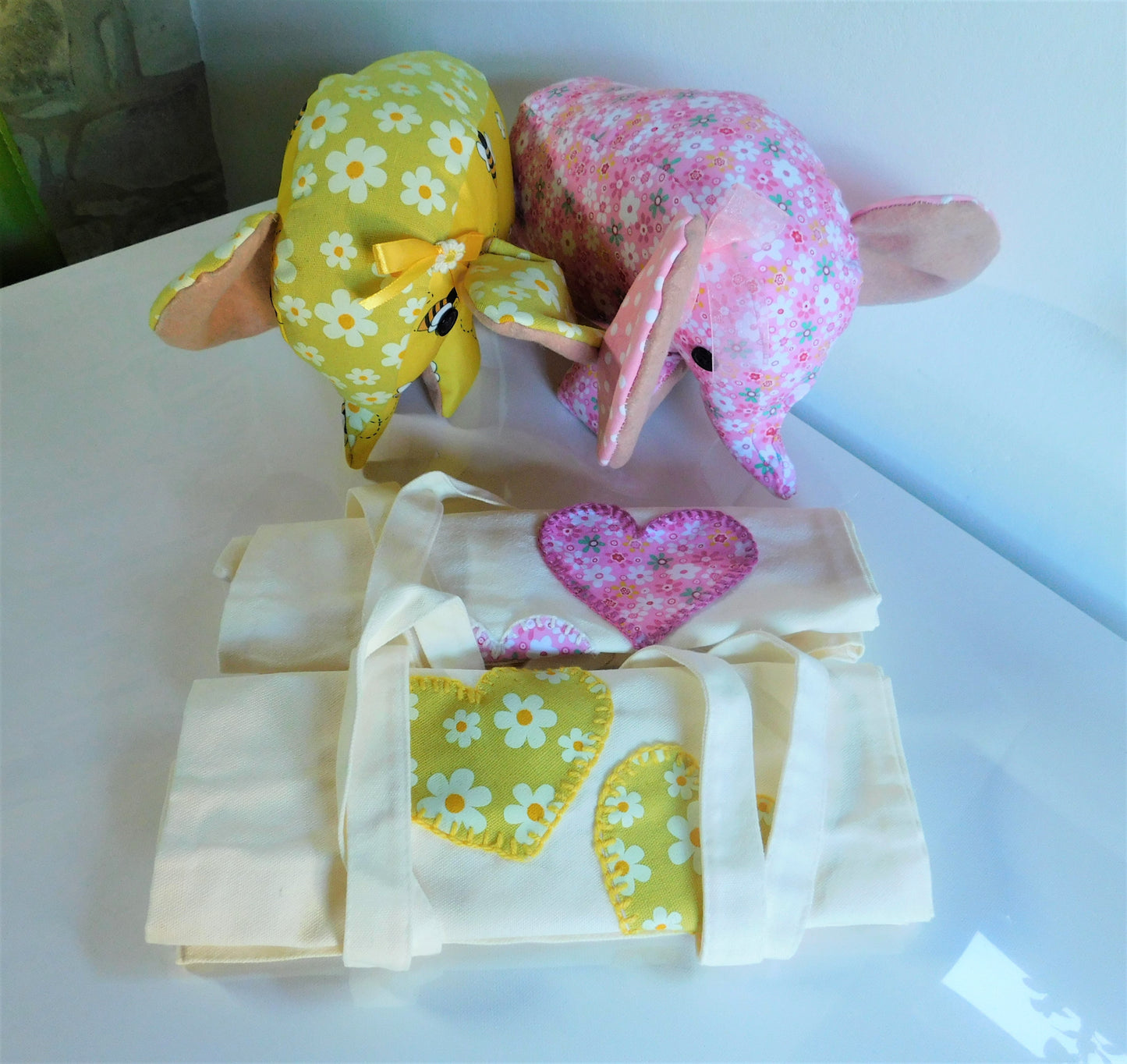 Small fabric Elephant with matching tote bag