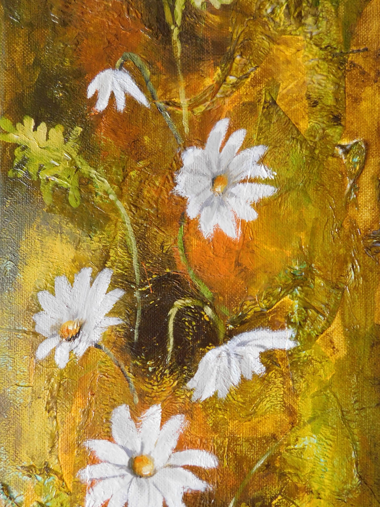 "Daisies", mixed media on canvas