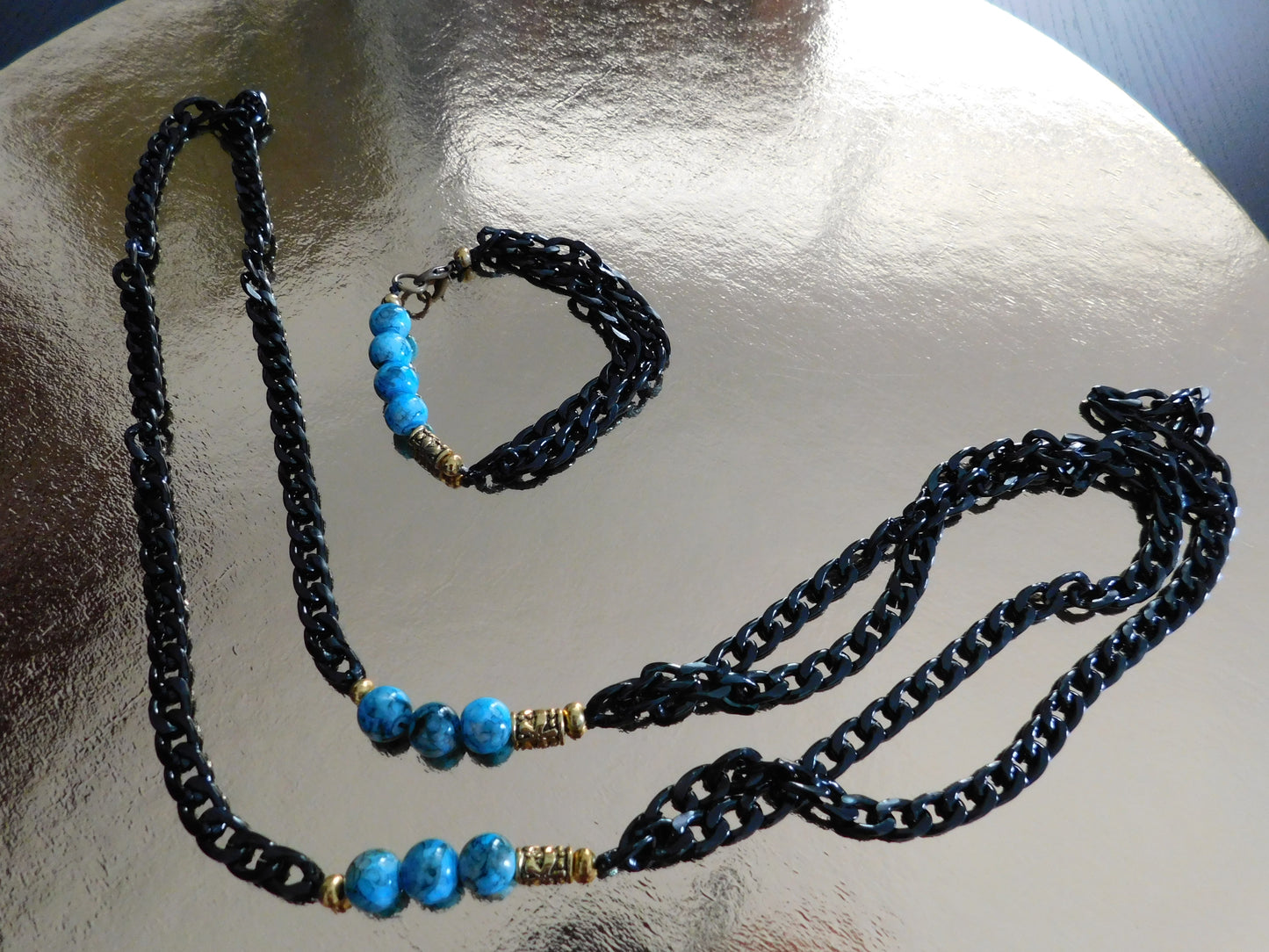 Blue and Black Jewelry Set