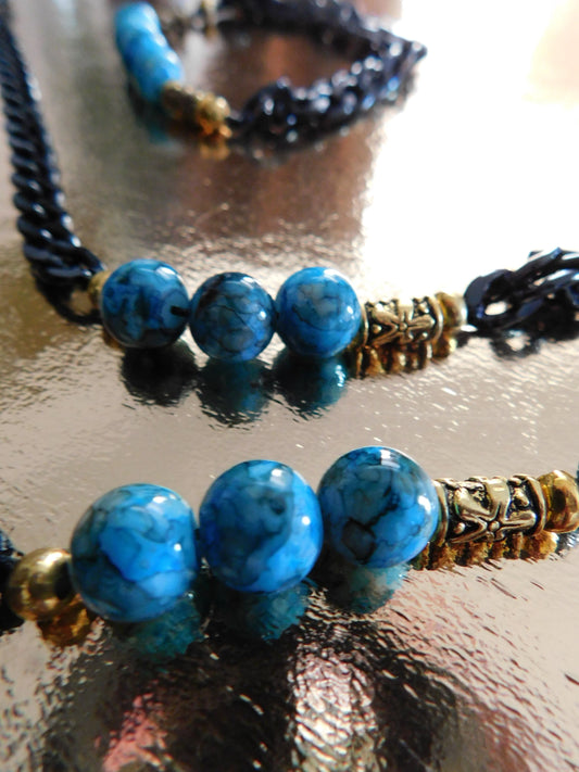 Blue and Black Jewelry Set