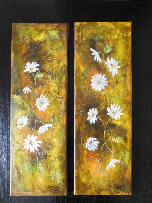 "Daisies", mixed media on canvas